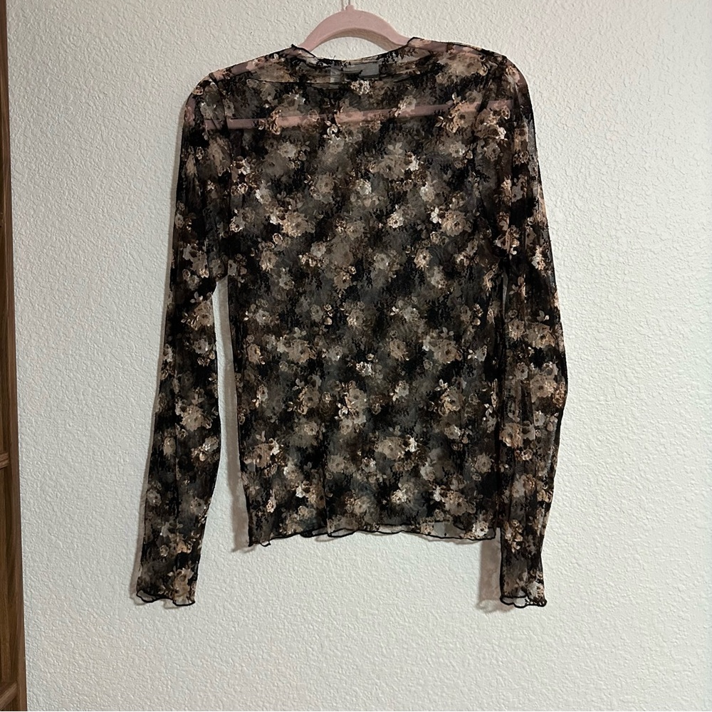 Willow & Root Floral Lace Top Size L Black Whimsical Grunge - Picture 3 of 5